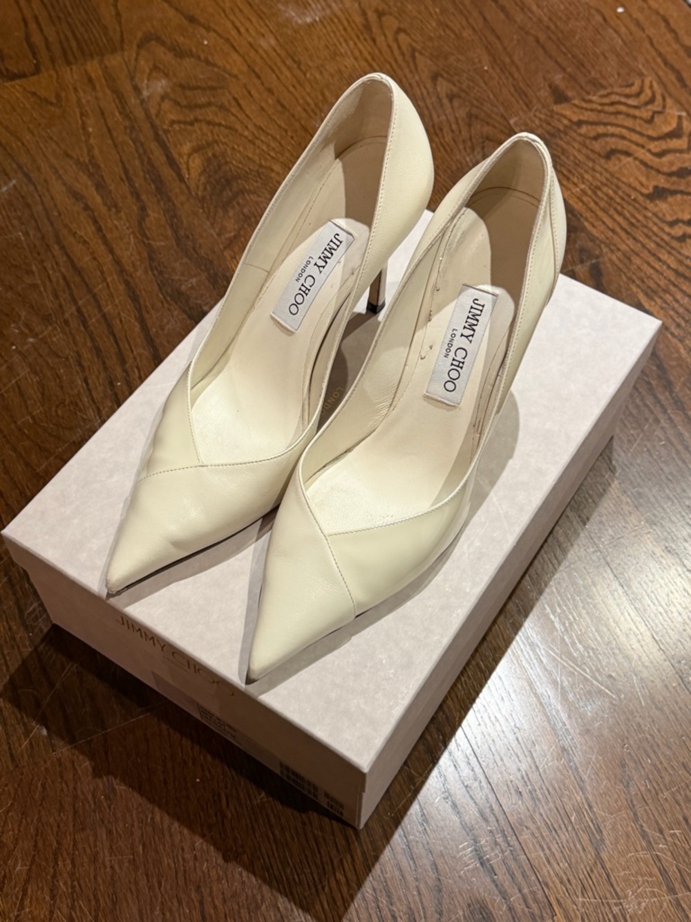 Jimmy Choo Ivory Pointed-Toe Leather Pumps